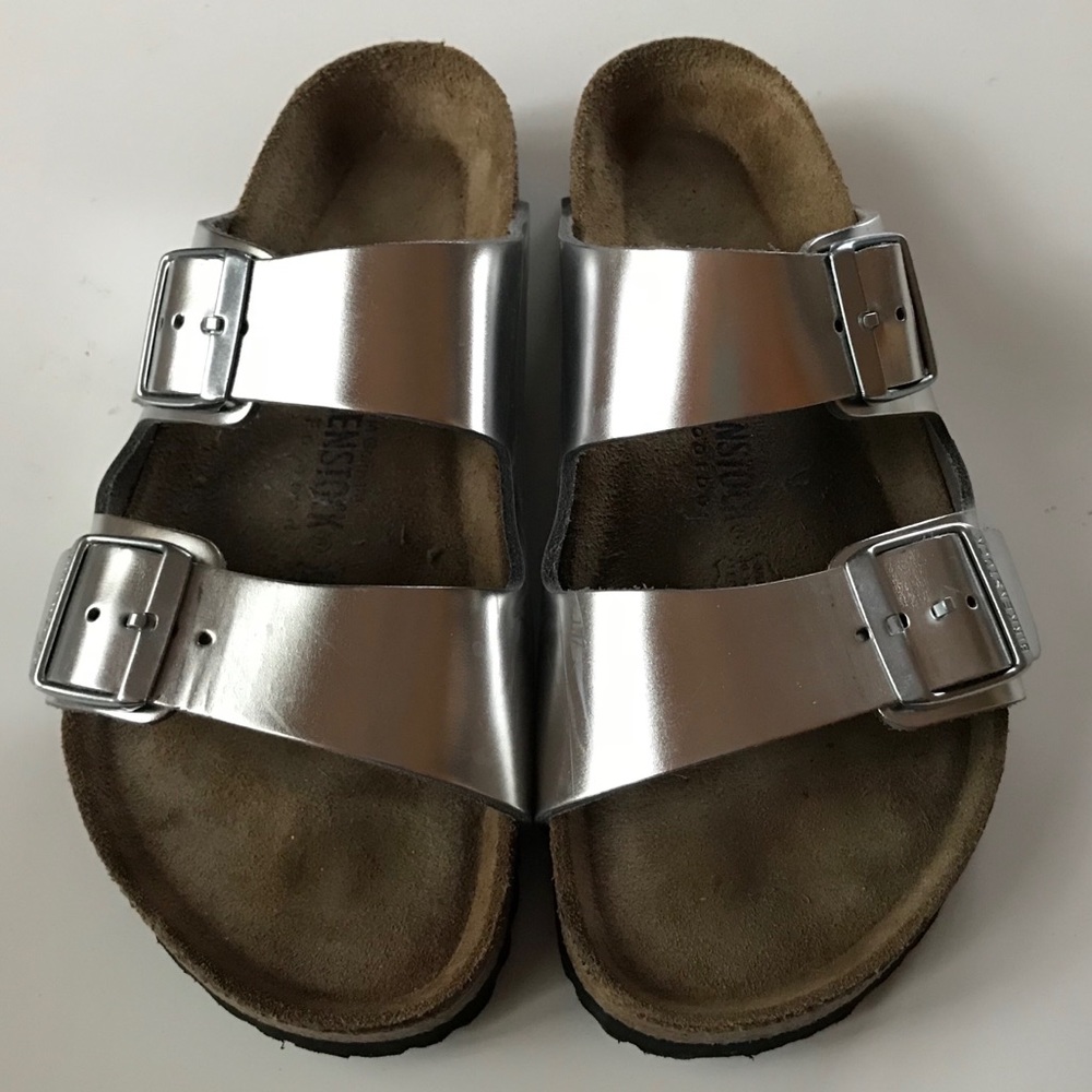 Silver Arizona Birkenstocks, size 39
